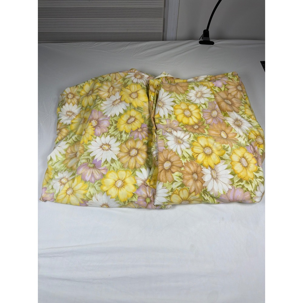 Vintage Cannon Monticello Full Sheet Set Yellow Floral Daisy 70s Retro Muslin